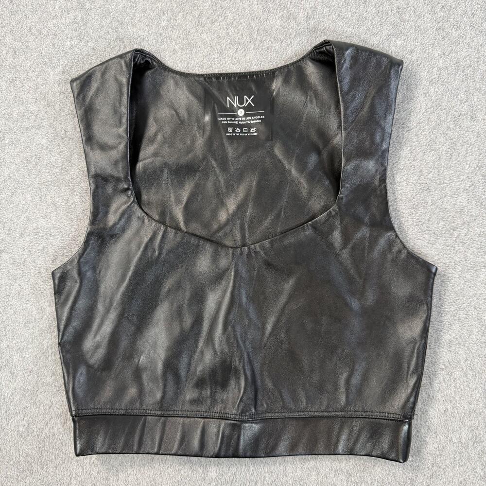 NUX Women's Small Faux Leather Crop Top Tank Black